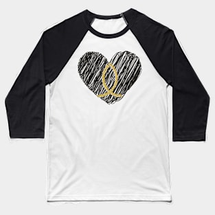 BLACK HEART WITH GOLD CHRISTIAN FISH SYMBOL Baseball T-Shirt